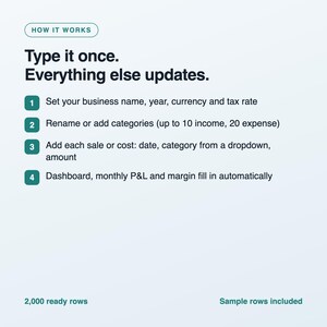 Small Business Bookkeeping Spreadsheet, Income and Expense Tracker, Monthly Profit and Loss, Excel and Google Sheets Template, Download image 3
