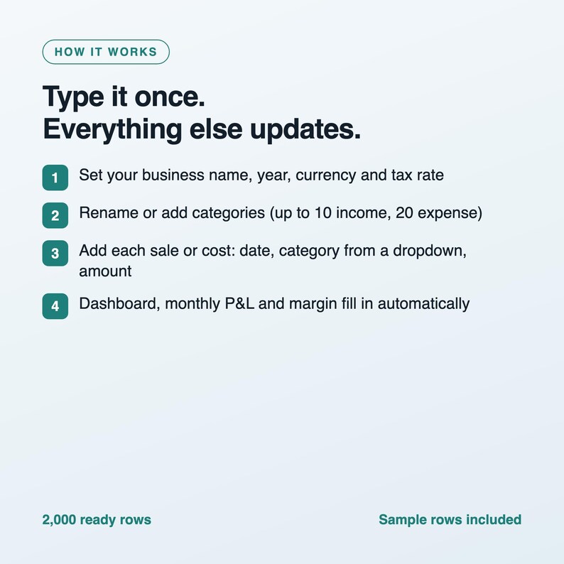 Small Business Bookkeeping Spreadsheet, Income and Expense Tracker, Monthly Profit and Loss, Excel and Google Sheets Template, Download image 3
