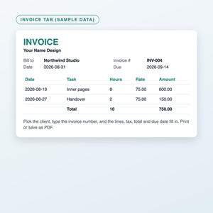 Freelance Time Tracker and Invoice Template, Hourly Billing Spreadsheet for Freelancers and Contractors, Excel and Google Sheets image 3