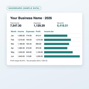 Small Business Bookkeeping Spreadsheet, Income and Expense Tracker, Monthly Profit and Loss, Excel and Google Sheets Template, Download image 2