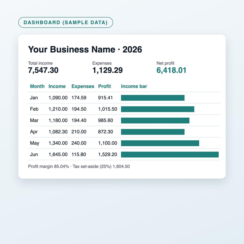 Small Business Bookkeeping Spreadsheet, Income and Expense Tracker, Monthly Profit and Loss, Excel and Google Sheets Template, Download image 2