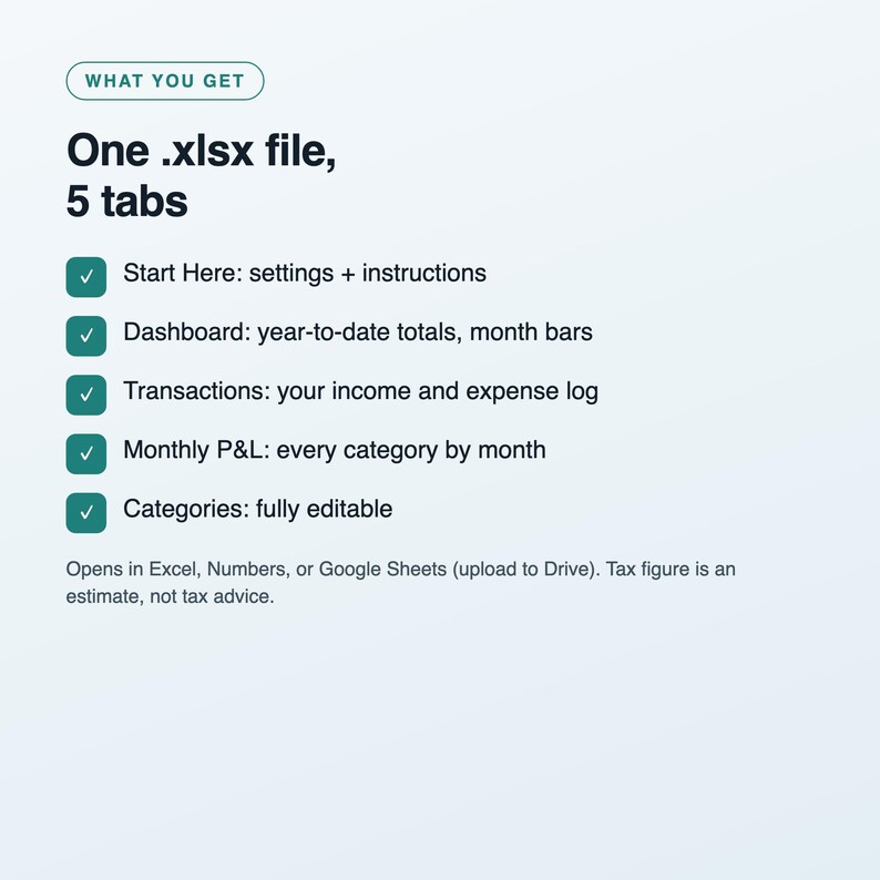 Small Business Bookkeeping Spreadsheet, Income and Expense Tracker, Monthly Profit and Loss, Excel and Google Sheets Template, Download image 4