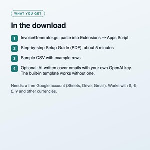 Google Sheets Invoice Generator, Bulk PDF Invoices + Gmail Drafts, Apps Script Automation for Freelancers & Small Business, Instant Download image 4