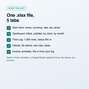 Freelance Time Tracker and Invoice Template, Hourly Billing Spreadsheet for Freelancers and Contractors, Excel and Google Sheets image 4