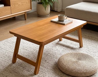 Japanese Tatami Coffee Table, Foldable Low Floor Desk, Wooden Tea Table, Natural Finish