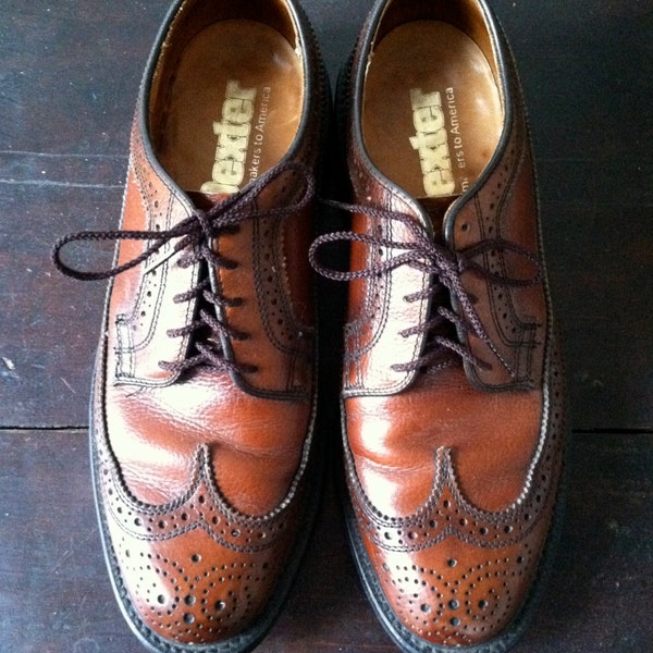 Mens Brown Leather Vintage Oxford Wingtip Dress Shoes