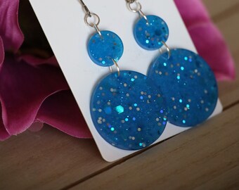 Blue epoxy/resin circle earrings