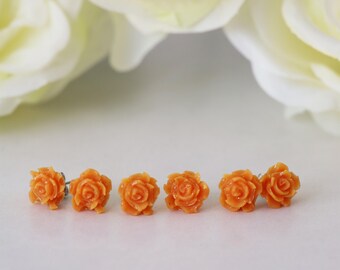 Earrings made of epoxy resin - Small roses in orange