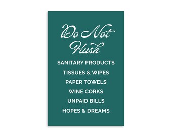 Printed Modern Groovy 4x6 Short-Term Rental AirBnB VBRO Do Not Flush Bathroom Plumbing Protocol Physical Signage