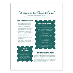 Printed Modern Groovy 8.5x11 Short-Term Rental AirBnB VBRO Check In Information Physical Signage