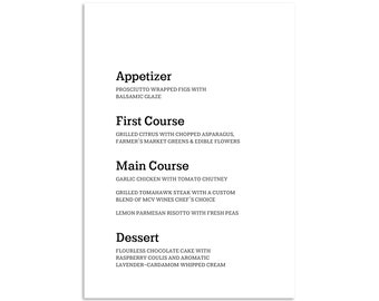 PRINTED Simple Modern Typographic Dinner Menu from the Libby Suite