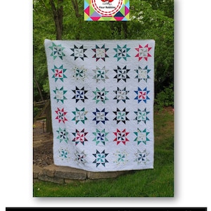 Pinwheel Star Quilt Pattern | 4 Sizes (Baby, Throw, Queen, King) | Downloadable PDF for Beginners and Experienced Quilters
