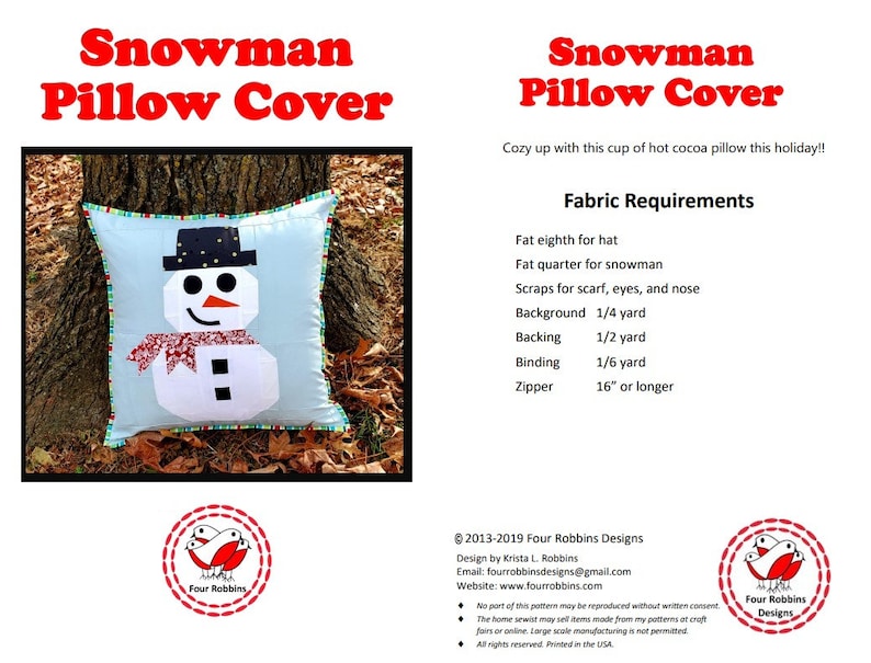 Snowman Pillow Cover PDF Pattern image 2