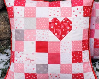 Patchwork Heart Pillow PDF Pattern – Modern Heart Pillow Cover – Beginner Sewing Project by Four Robbins