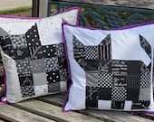 Spooky Kitty Pillow PDF Pattern – Black Cat Halloween Decor – Beginner-Friendly Patchwork Pillow Cover by Four Robbins