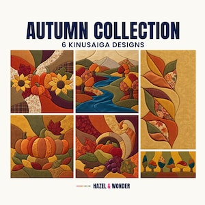Autumn and Thanksgiving Kinusaiga Pattern Bundle, 6 No-Sew Designs PDF & SVG