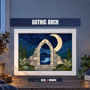 Gothic Arch Kinusaiga Pattern, Crescent Moon Fabric Art Template, PDF & SVG, 4 Sizes