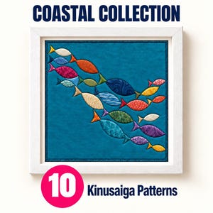 Coastal Kinusaiga Fabric Mosaic Patterns, 10 Sea Designs (PDF + SVG)