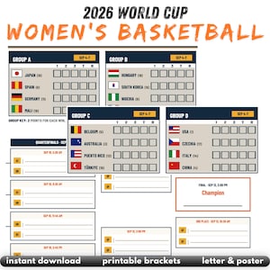 Tabellone stampabile della Coppa del Mondo di pallacanestro femminile FIBA 2026 / Calendario e tracciamento ufficiali del torneo a 16 squadre / Poster in PDF scaricabile immediatamente