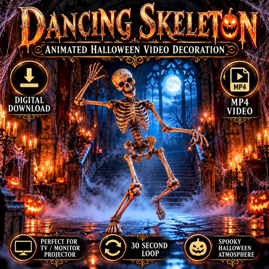 Dancing Skeleton Halloween Video Decoration | Animated MP4 for TV ...