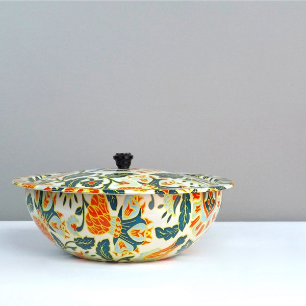 Vintage Tin Canister Nevco Bowl Vintage Bowl with Lid South Africa Tin Bowl Floral Tin
