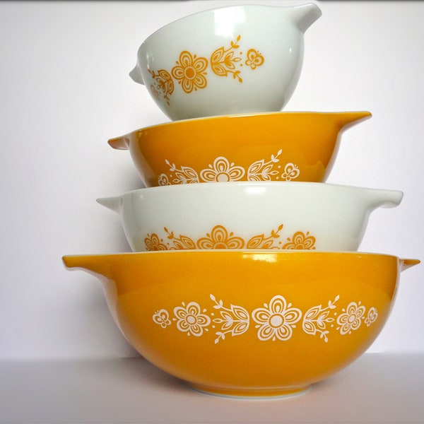 RESERVED FOR NORMA- please do not purchase.  Vintage Pyrex Butterfly Gold Cinderella 4 piece Set