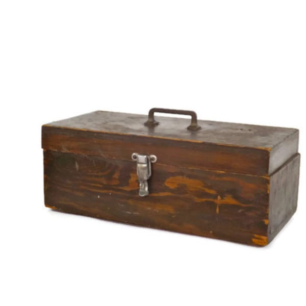 Vintage Wood Tool Box Industrial Tool Box Industrial Box Wood Box