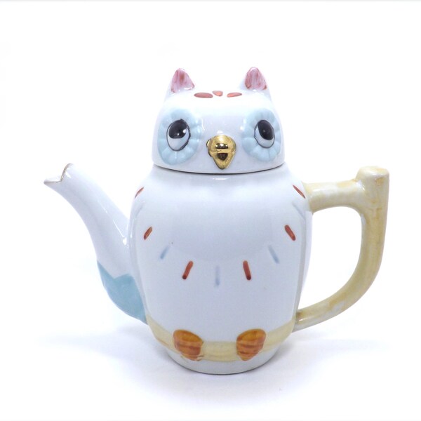 Vintage 1950s Porcelain Owl Teapot MidCentury Ceramic