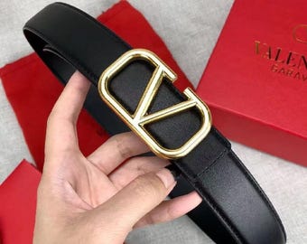 Ceinture en cuir de veau avec logo V, boucle élégante, style luxueux, unisexe, cadeau idéal pour lui ou elle.