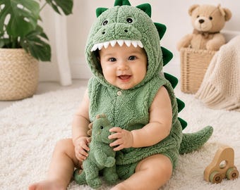 Tutina da dinosauro per neonati, costume da dinosauro per bambine e bambini, pagliaccetto con cappuccio, grazioso completino per neonati, regalo per neonati, Halloween