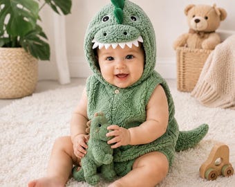 Baby Dinosaur Onesie, Dinosaur Costume for Girls and Boys, Baby Romper with Hood, Cute Baby Outfit, Newborn Gift, Halloween