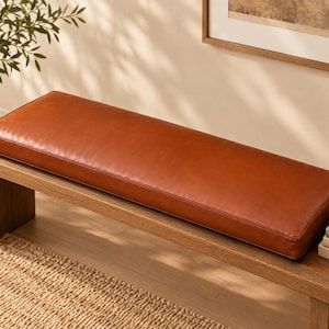 Genuine Leather Bench Cushion, Brown Leather Seat Pad, Custom Long Bench Cushion, Dining & Entryway Decor