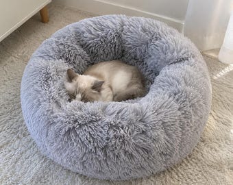 Panier moelleux pour chat, panier donut pour chat, panier douillet en peluche pour animaux de compagnie, panier doux et apaisant pour chat, panier rond et chaud pour chats d'intérieur, chatons et petits animaux de compagnie