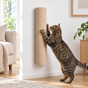 Wall Mounted Cat Scratcher, Beige Sisal Scratching Post for Indoor Cats, Vertical Cat Wall Furniture, Space Saving Cat Scratch Pad