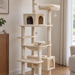 Högt klösträd, modernt katttorn med hängmatta, klösträd i lägenhet och sisal, klösträd, husdjurssäng, kattmöbler, present, kattsäng.
