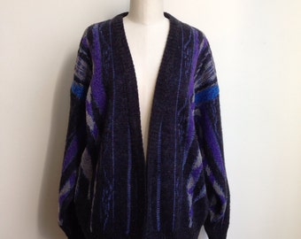 Vintage Aztec Sweater Cardigan - Charcoal L