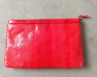 Vintage Red Snakeskin Clutch with Removable Shoulder Strap