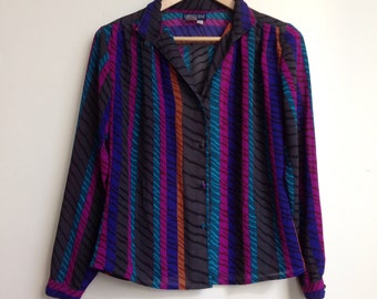 Sheer Multicolor Zebra Stripes Blouse - M