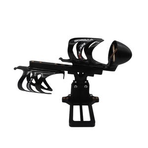 May include: A black bicycle water bottle cage mount system featuring two Gorilla XT bottle cages attached to a central horizontal bar. The unit includes a mounting bracket with a vertical base plate and visible silver hardware screws.
