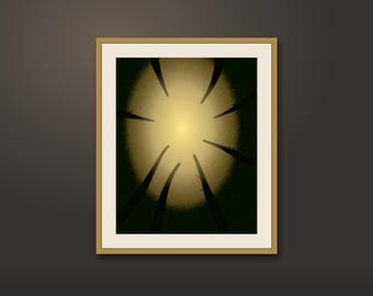 Lámina decorativa de dosel forestal / Arte algorítmico de la naturaleza / Lámina imprimible de bosque con luz dorada / Descarga digital