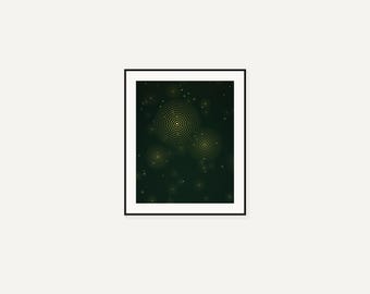 Still Rain - Lámina artística de ondas de lluvia esmeralda y dorada / Ondas de agua algorítmicas (Descarga digital)