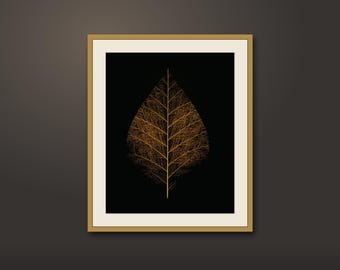 Lámina artística con diseño de hojas algorítmicas / Vetas doradas sobre fondo negro (Descarga digital)