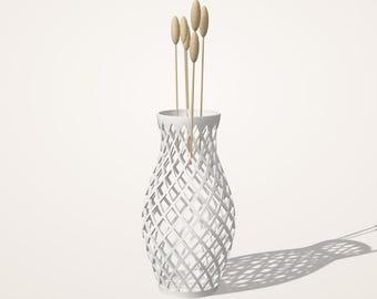 Vase ajouré design imprimé 3D - vase treillis pour fleurs séchées, déco moderne minimaliste