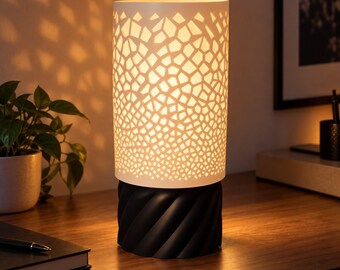Lampe design ajourée à double paroi, lampe de chevet E27, abat-jour alvéoles lumineux