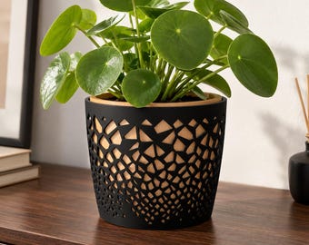 Cache-pot design bicolore ajouré à double paroi, plante d'intérieur, Ø 13,5 cm