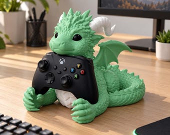 Support manette Xbox petit dragon, figurine 28 cm, bébé dragon vert qui tient la manette, cadeau gamer