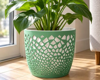 Grand cache-pot design bicolore ajouré à double paroi, plante d'intérieur, Ø 17 cm