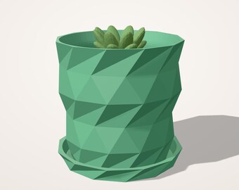 Cache-pot origami avec soucoupe imprimé 3D - pot de fleur géométrique, pot plante grasse design