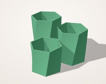 Lot de 3 pots hexagonaux torsadés imprimés 3D - pot à crayons design, organiseur bureau