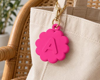 Bijou de sac personnalisé initiale - fleur imprimée 3D, cadeau personnalisé femme